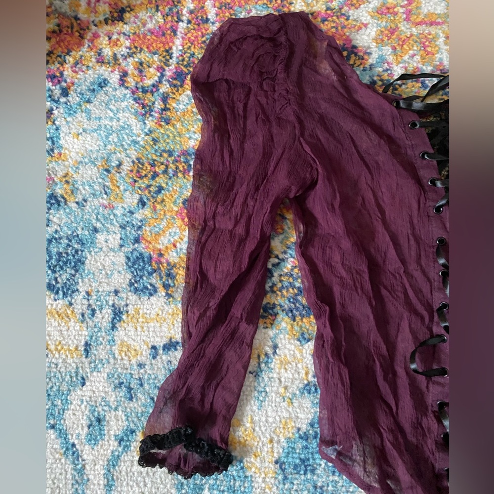 LIP SERVICE BLACKLIST rare Purple Lace-Up Blouse Xsmall flawed gem - Picture 10 of 12
